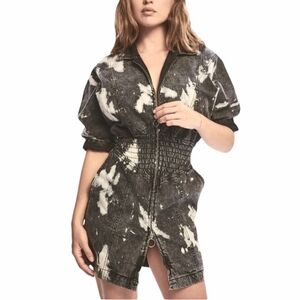 Nwot Retrofete Carla Hematite Splatter Italian  Zipfront Stretch Denim D…